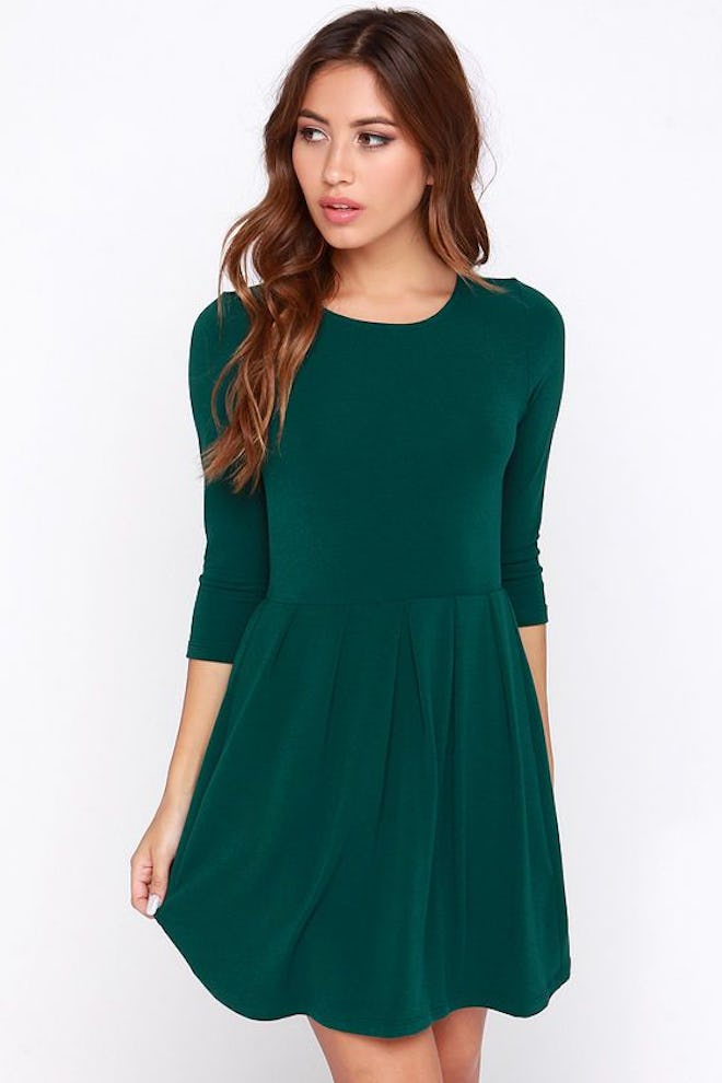 Keen About You Dark Green Skater Dress