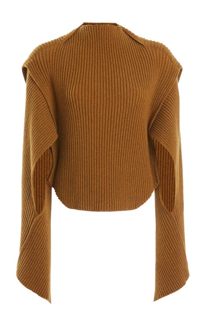Cutout Ribbed-Knit Mockneck Wool-Blend Sweater