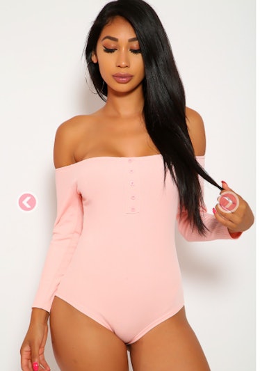 Pink Off The Shoulder Long Sleeve Bodysuit