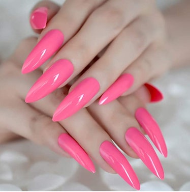 CoolNail Hot Pink Extra Long False Nails Stiletto Tips Oval 