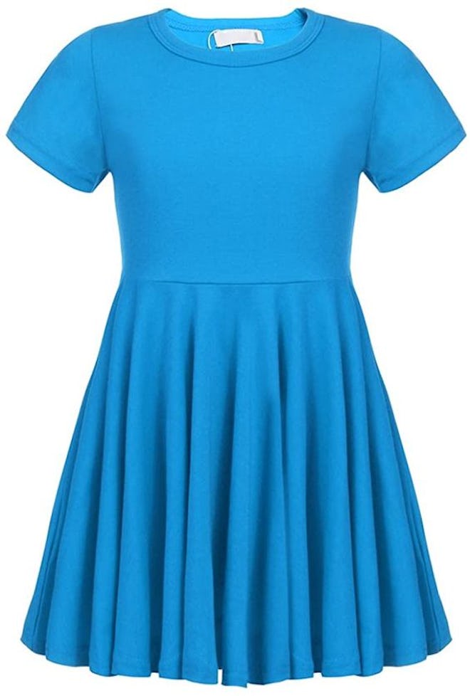 Girls' Summer Short Sleeve Cotton Pleated Party Twirly Skater Dress