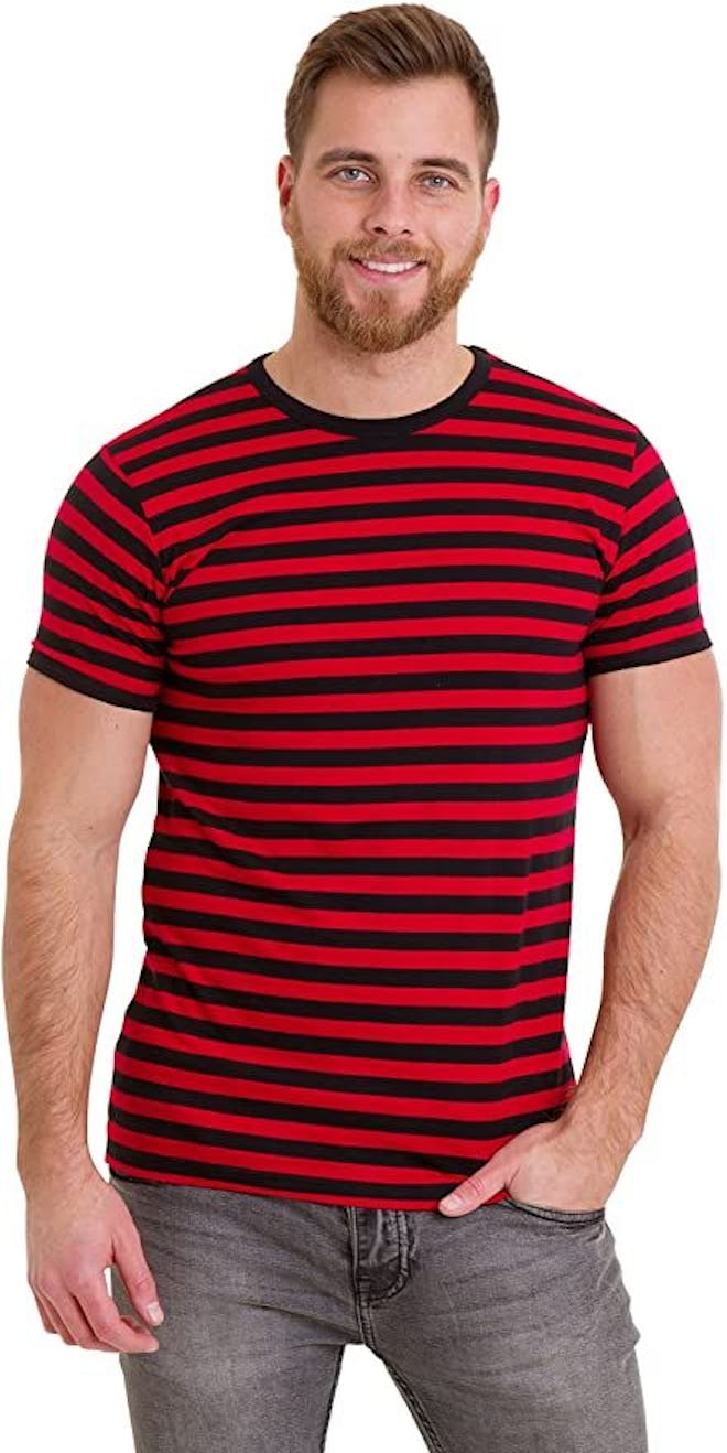 Run & Fly Mens 60's Retro Black & Red Striped Short Sleeve T Shirt