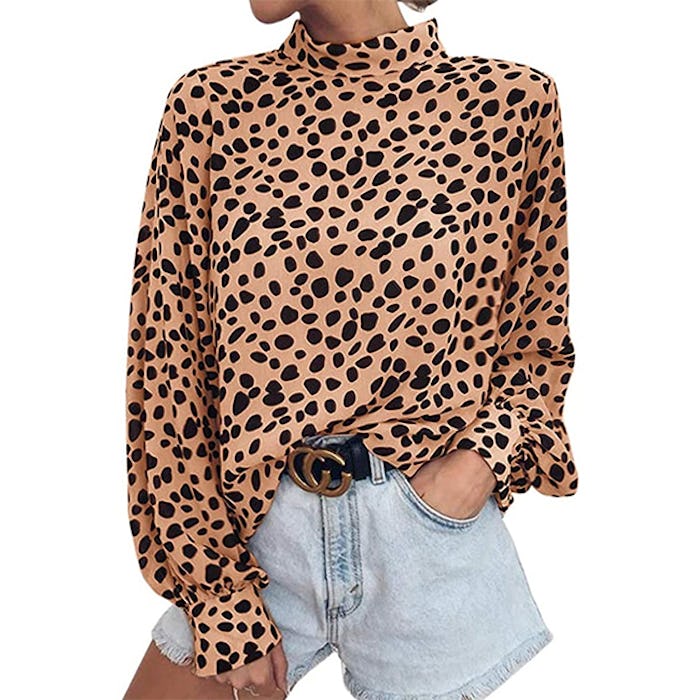Valphsio Leopard Print Turtleneck Blouse