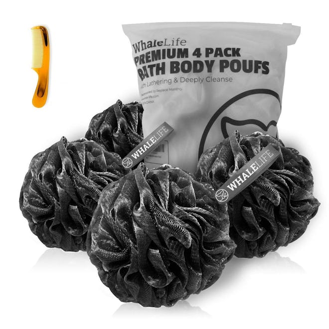 WhaleLife Bamboo Charcoal Shower Puffs (4-Pack)