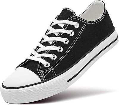 ZGR Women’s Canvas Low Top Sneaker Lace-up Classic Casual Shoes Black and White
