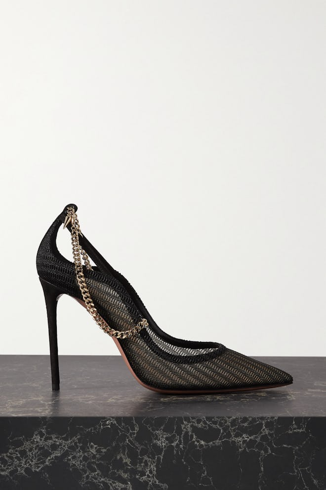 Bond Girl 105 Chain-Embellished Suede And Mesh Pumps