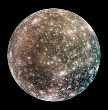Callisto, whose deep surface scars suggest a long history of impacts.