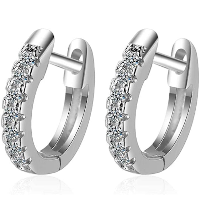 925 Sterling Silver Cubic Zirconia Cuff Hoop Huggie Stud Earrings