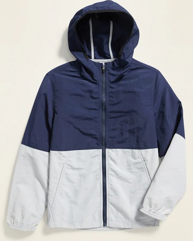 Color-Blocked Nylon Hooded Zip Jacket in Lost at Sea Navy