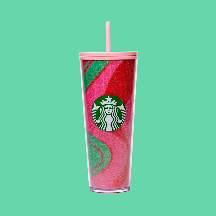 Starbucks' Holiday 2020 tumblers and cold cups feature a Pink Glitter option.