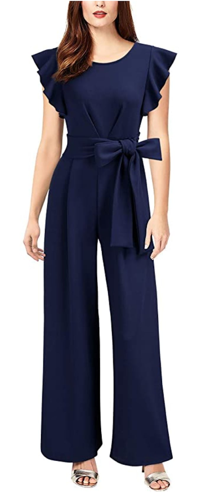 Knitee Navy Blue Vintage Sleeveless Wide Leg Jumpsuit