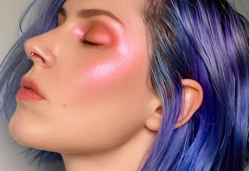 Rituel de Fille's The Dream Metamorphic Highlighter swatched on model.