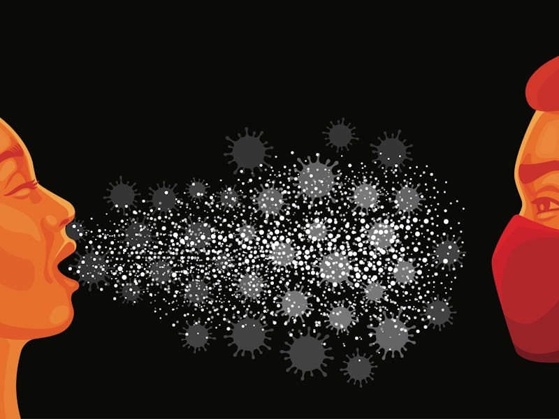 Woman sneezing and spreading coronavirus.