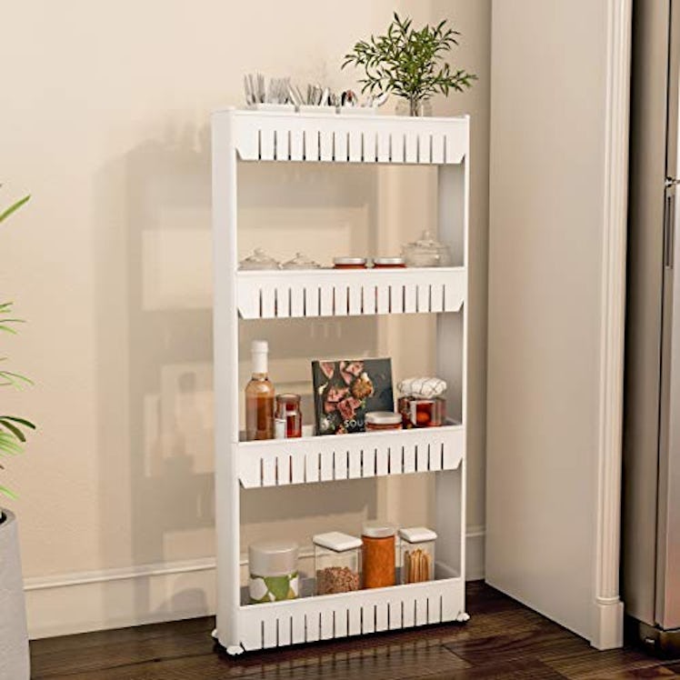 	 Mobile Shelving Unit Organizer with 4 Large Storage Baskets,