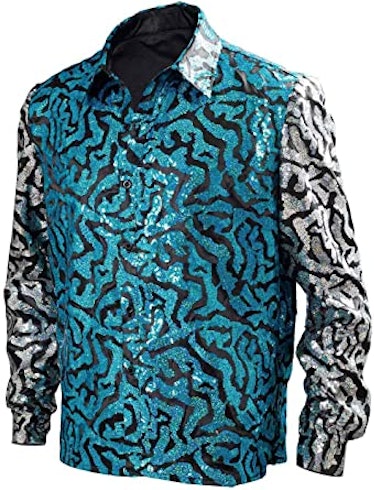 LILLIWEEN Mens Tiger King Shirt Joe Exotic Shiny Sequins Button Down Dress Shirt