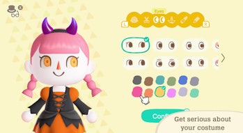 An Animal Crossing character with Halloween-relevant customize options for eye color and more.