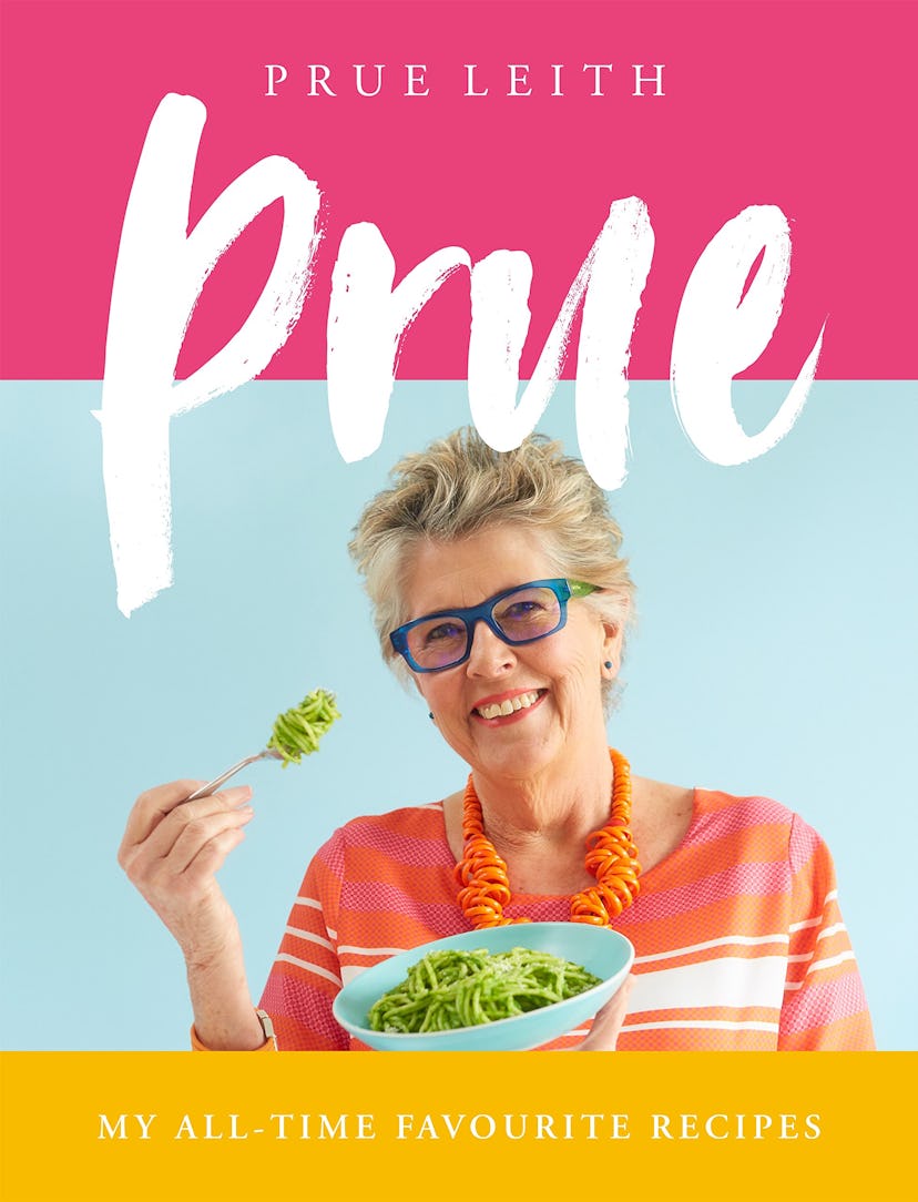 The cover of Prue Leith's My All Time favourite recipes featuring prue leith wearing a coral top and...