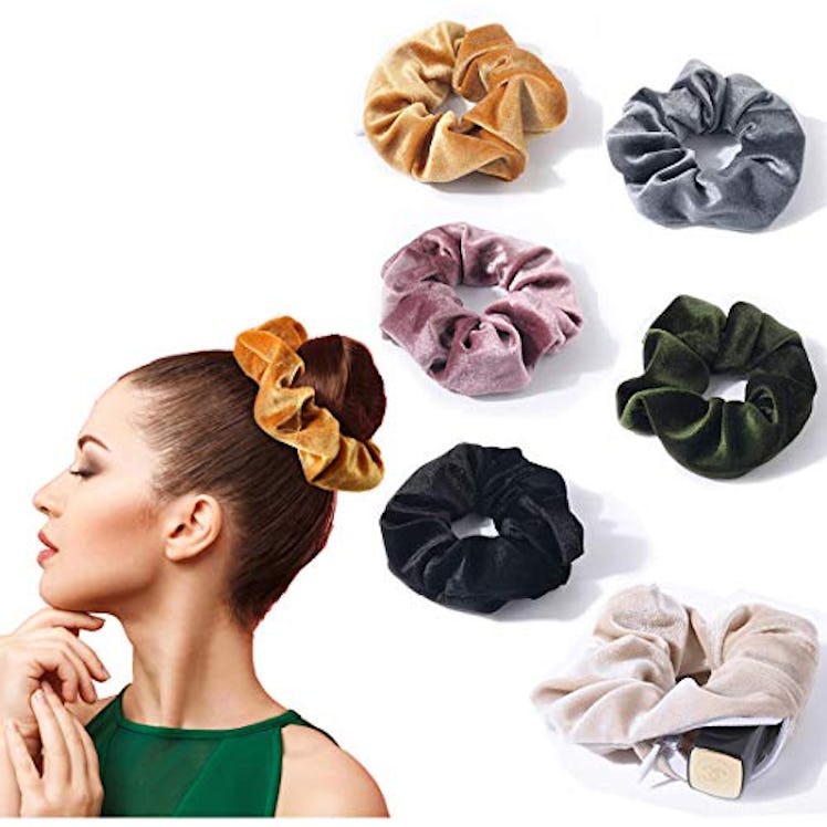 	 Oaoleer 6pcs Velvet Scrunchies With Pocket