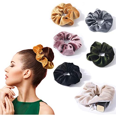 	 Oaoleer 6pcs Velvet Scrunchies With Pocket