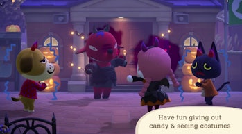 Animal Crossing characters in Halloween costumes.