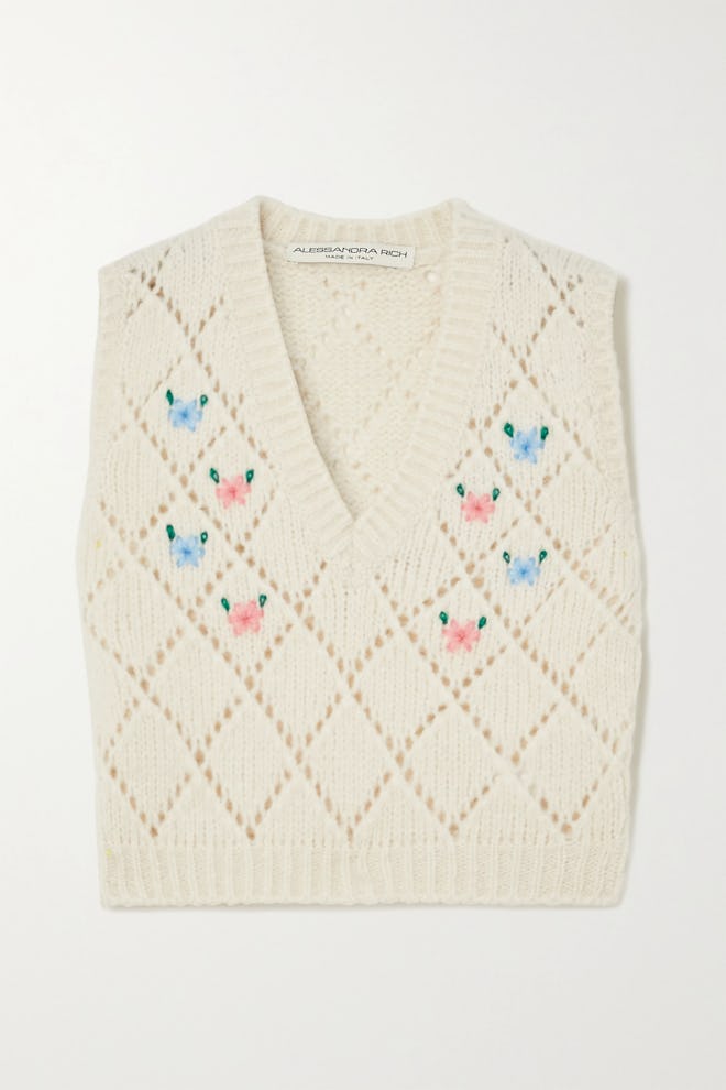 Embroidered Pointelle-Knit Alpaca-Blend Vest