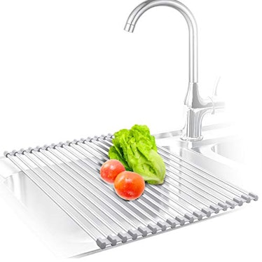 KIBEE Dish Drying Rack Stainless Steel Roll Up Over The Sink Drainer Gadget 