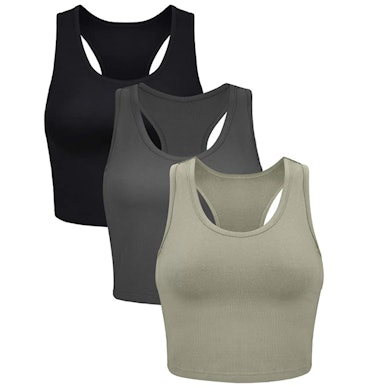 Boao Cotton Basic Racerback Crop Tank Top (3-Pack)