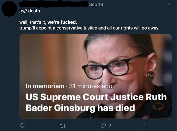 RBG Twitter death reaction