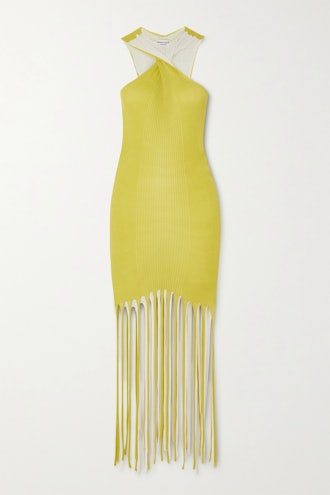 Fringed Ribbed Cotton And Silk-Blend Halterneck Dress