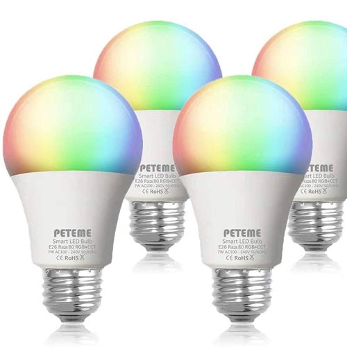 Peteme Smart RGB Color Changing LED Wi-Fi Light Bulb (4-Pack)