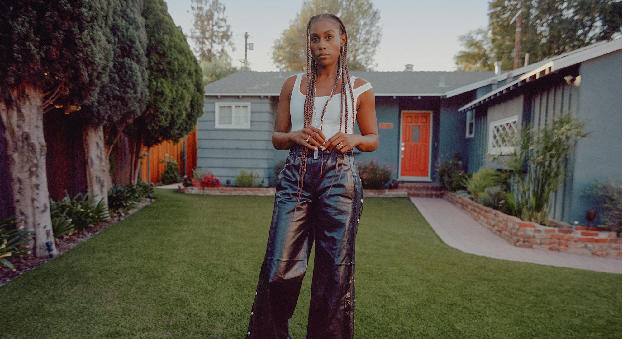 American actress, writer, producer and comedian Issa Rae in a garden