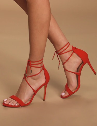 Aimee Red Suede Lace-Up Heels