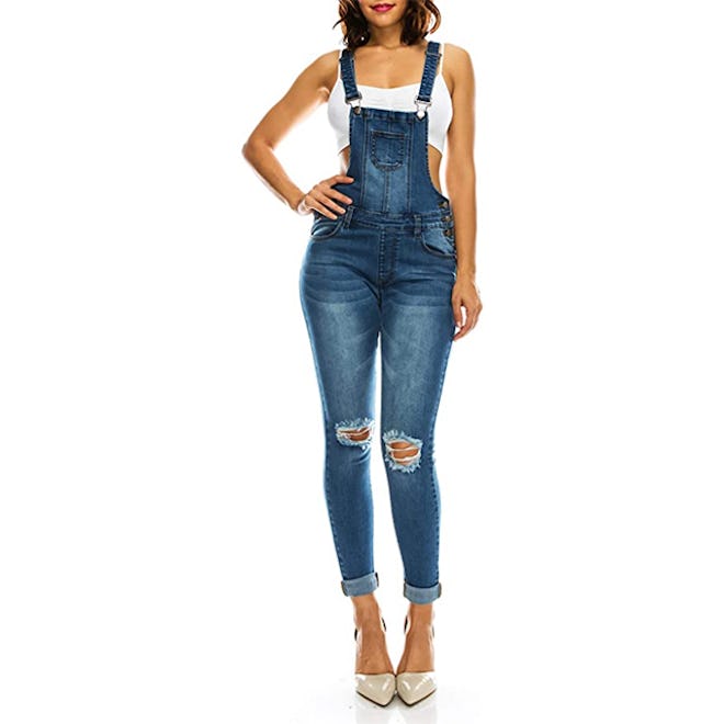 TwiinSisters Distressed Stretch Skinny Overalls