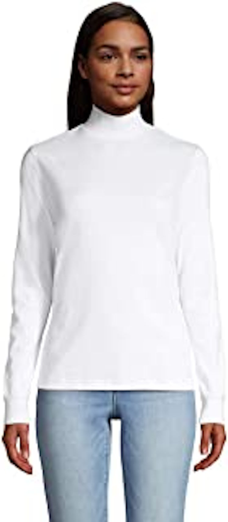 Lands' End Women's Relaxed Cotton Long Sleeve Mock Turtleneck