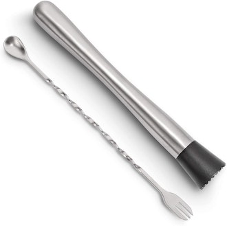 Hiware 10-Inch Stainless Steel Cocktail Muddler & Mixing Spoon