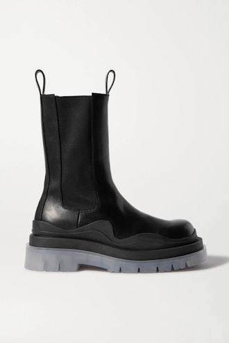 Rubber-Trimmed Leather Chelsea Boots