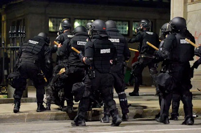 Police surround a protester in Boston, Massachusetts on May 31, 2020. 
