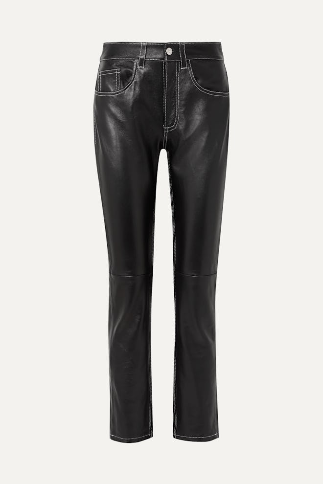 Leather straight-leg pants 