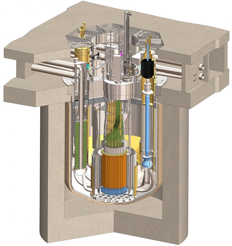A traveling wave reactor. The rods are at the orange cylinders at the bottom.