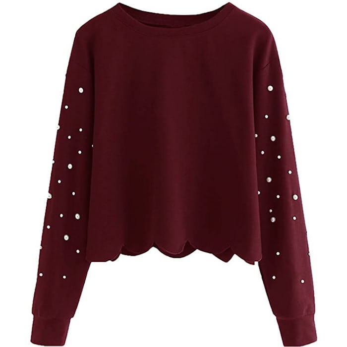 Romwe Scalloped Hem Crop Top