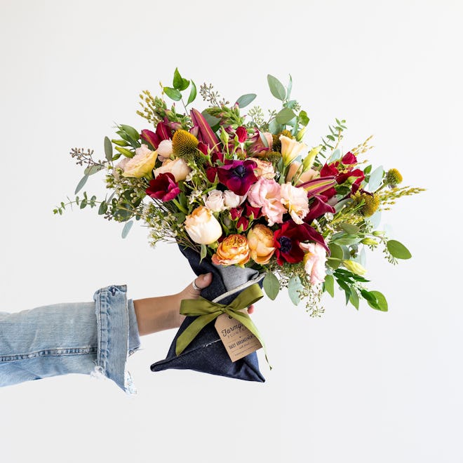 Just Right Denim-Wrapped Bouquet, $79