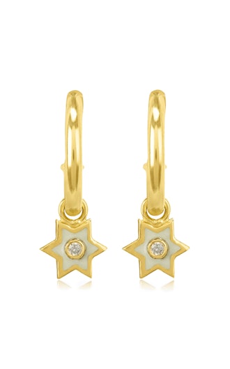 Mini 6 Sided Star 18K Yellow-Gold, Enamel And Diamond Hoop Earrings