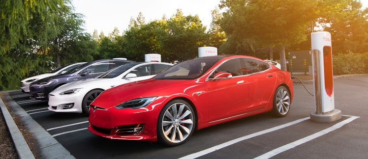 A Tesla Model S charging.