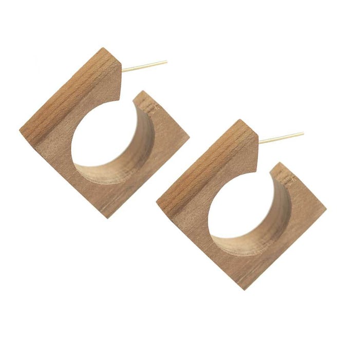 Arlie Squared Wood Hoop Earrings