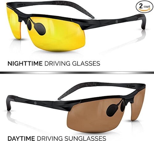 BLUPOND Day And Night Driving Glasses With Car Clip Holder
