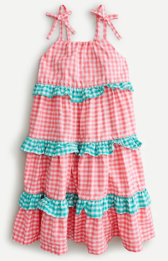 Girls' tiered ruffle dress in mixed gingham