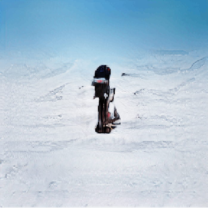 An AI-generated image of a man on a skiing hill.