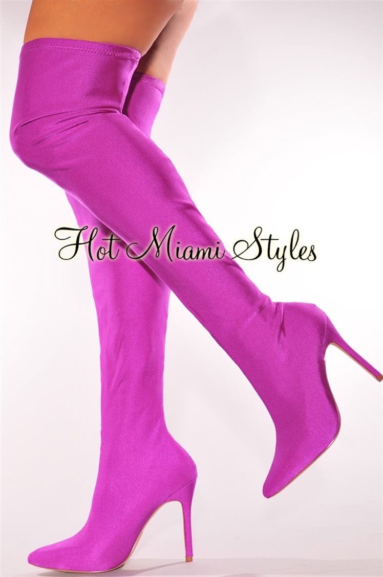 Purple Elastic Stretch Thigh-High Boots (1)
