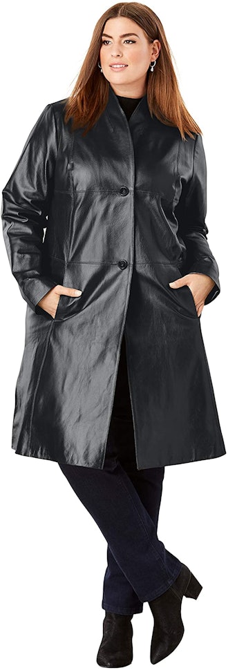 Jessica London Women's Plus Size Leather Swing Coat 