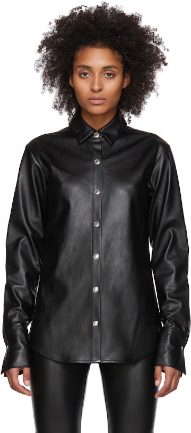 Black Faux-Leather Snap Shirt